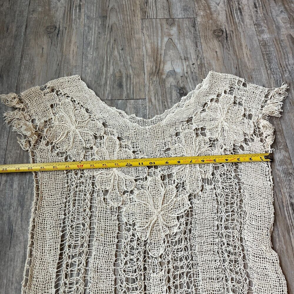 Beige Vintage Crochet Top Medium Summer Knit Dress Boho Beach Sexy Crochet Long - Picture 5 of 6
